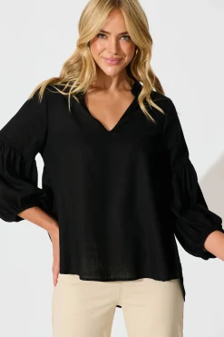 Online Jasper Top In Black Linen Blend Tops|Casual
