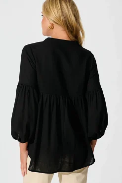 Online Jasper Top In Black Linen Blend Tops|Casual