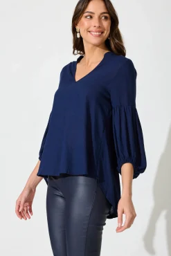 New Jasper Top In Navy Linen Blend Tops|Casual