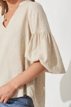 Sale Jasper Top In Oatmeal Linen Blend Tops|Casual