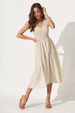 Discount Jeannie Midi Dress In Beige Gingham Dresses|Casual