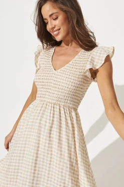 Discount Jeannie Midi Dress In Beige Gingham Dresses|Casual