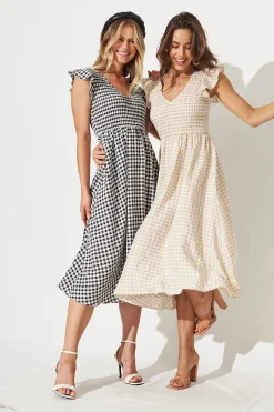 Discount Jeannie Midi Dress In Beige Gingham Dresses|Casual
