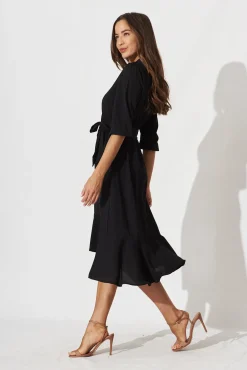 Hot Jemimah Midi Dress In Black Crepe Dresses|Casual