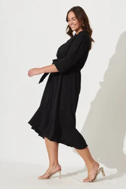 Hot Jemimah Midi Dress In Black Crepe Dresses|Casual