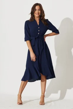 Fashion Jemimah Midi Dress In Navy Dresses|Casual