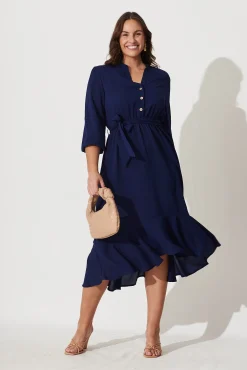 Fashion Jemimah Midi Dress In Navy Dresses|Casual