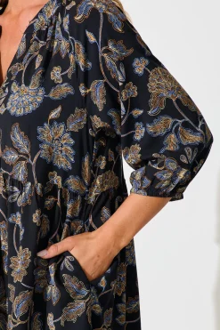Best Jena Smock Dress in Black with Multi Floral Print Dresses|Casual