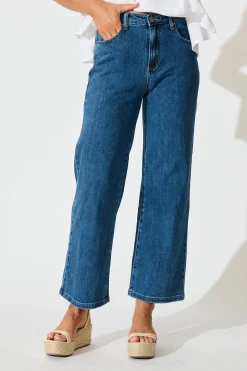 Sale Jency Mid Rise Wide Leg Jean in Dark Blue Denim Bottoms