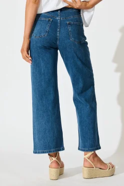 Sale Jency Mid Rise Wide Leg Jean in Dark Blue Denim Bottoms