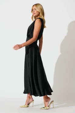 Clearance Jenibelle Maxi Dress in Black Satin Dresses|Party