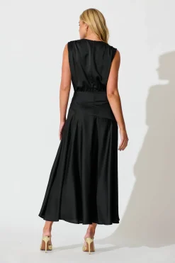Clearance Jenibelle Maxi Dress in Black Satin Dresses|Party
