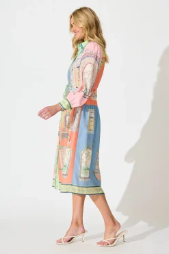 Best Jensen Midi Shirt Dress in Multi Patchwork Print Linen Blend Dresses|Casual