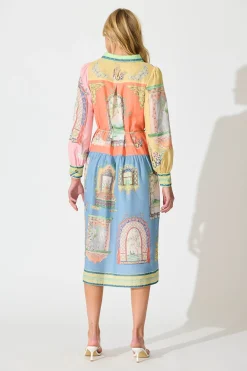 Best Jensen Midi Shirt Dress in Multi Patchwork Print Linen Blend Dresses|Casual