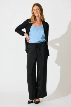 New Jerona Pant in Black Satin Bottoms