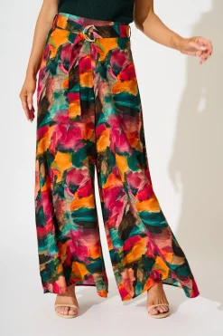 Clearance Jewel Mist Pant in Multi Watercolour Print Bottoms|Pants
