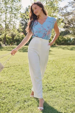 Best Jina Top In Pale Blue With Pink Cherry Blossom Tops