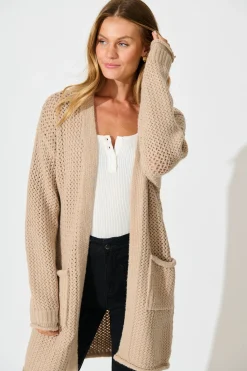 Sale Jodi Knit Cardigan in Beige Wool Blend Knitwear|Knitwear