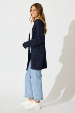 Outlet Jodi Knit Cardigan in Navy Wool Blend Knitwear|Knitwear