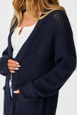 Outlet Jodi Knit Cardigan in Navy Wool Blend Knitwear|Knitwear