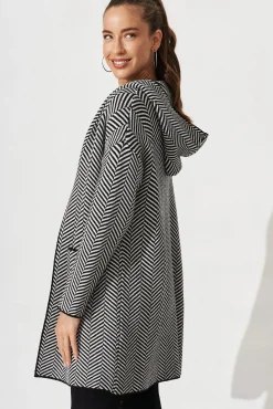 Online Jora Knit Hood Cardigan In Black With Herringbone Wool Blend Knitwear|Knitwear