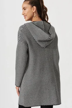 Online Jora Knit Hood Cardigan In Black With Herringbone Wool Blend Knitwear|Knitwear