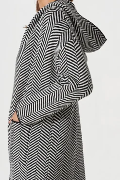 Online Jora Knit Hood Cardigan In Black With Herringbone Wool Blend Knitwear|Knitwear