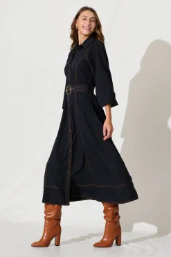 Hot Josephina Midi Shirt Dress In Navy Dresses|Casual
