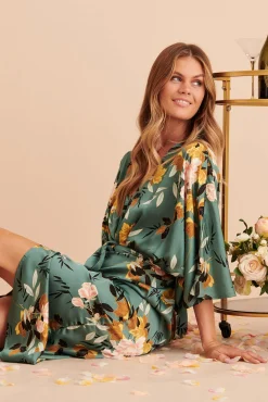 Discount Joyful Midi Dress In Green With Blush Floral Satin Bridesmaids