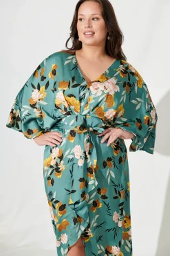 Discount Joyful Midi Dress In Green With Blush Floral Satin Bridesmaids