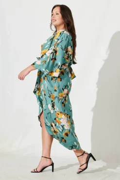 Discount Joyful Midi Dress In Green With Blush Floral Satin Bridesmaids