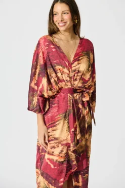 Fashion Joyful Midi Dress in Multi Watercolour Satin Dresses|Party