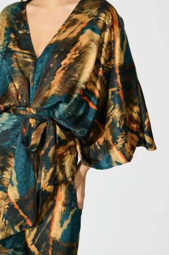 Sale Joyful Midi Dress in Teal Multi Watercolour Satin Dresses|Party