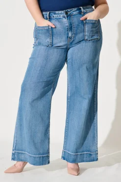 Discount Juan High Rise Wide Leg Jean In Mid Blue Denim Bottoms|Denim