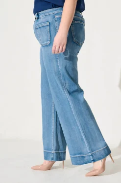 Discount Juan High Rise Wide Leg Jean In Mid Blue Denim Bottoms|Denim