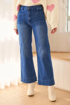 Outlet Juan High Rise Wide Leg Jean In Dark Blue Denim Bottoms|Denim