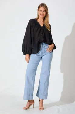 Discount Juani High Rise Wide Leg Jean In Light Blue Denim Bottoms
