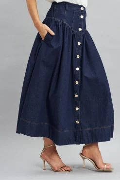 New Judith Maxi Denim Skirt In Dark Blue Bottoms|Denim