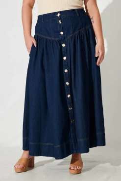 New Judith Maxi Denim Skirt In Dark Blue Bottoms|Denim