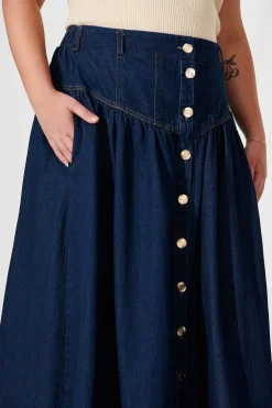 New Judith Maxi Denim Skirt In Dark Blue Bottoms|Denim