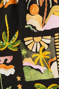 New Juliana Midi Shirt Dress in Black with Multi Palm Tree Print Dresses|Casual