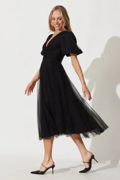 Online Juliet Midi Dress In Black Tulle Dresses|Cocktail