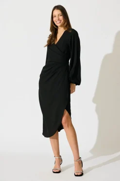 Best Kalisha Midi Dress in Black Satin Dresses|Party