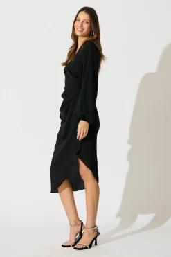 Best Kalisha Midi Dress in Black Satin Dresses|Party