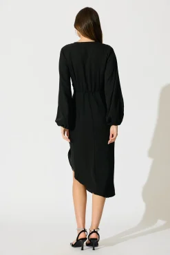 Best Kalisha Midi Dress in Black Satin Dresses|Party
