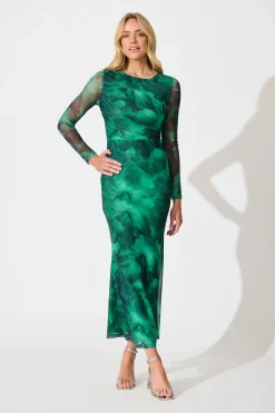 Discount Karlene Maxi Dress in Green Abstract Print Wedding Guest|Engagement Party