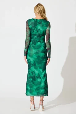 Discount Karlene Maxi Dress in Green Abstract Print Wedding Guest|Engagement Party