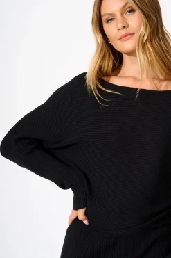 Clearance Kassia Off Shoulder Midi Knit Dress in Black Dresses|Knitwear