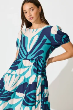 Outlet Kathleen Smock Dress in Multi Blue Print Dresses|Casual