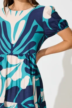 Outlet Kathleen Smock Dress in Multi Blue Print Dresses|Casual